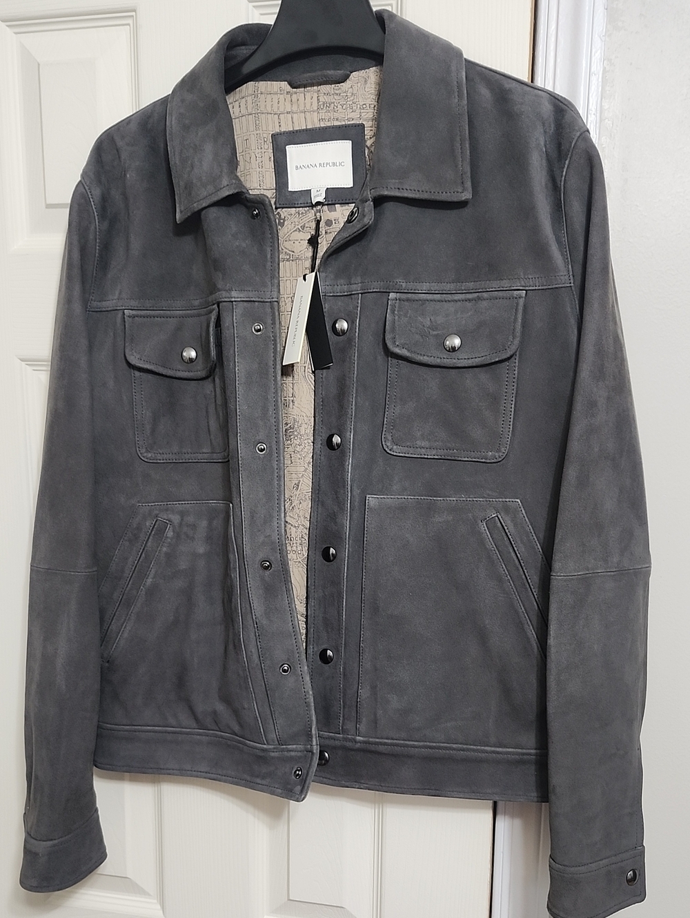 Banana Republic Men's Charcoal Gray Suede Shirt Jacket
